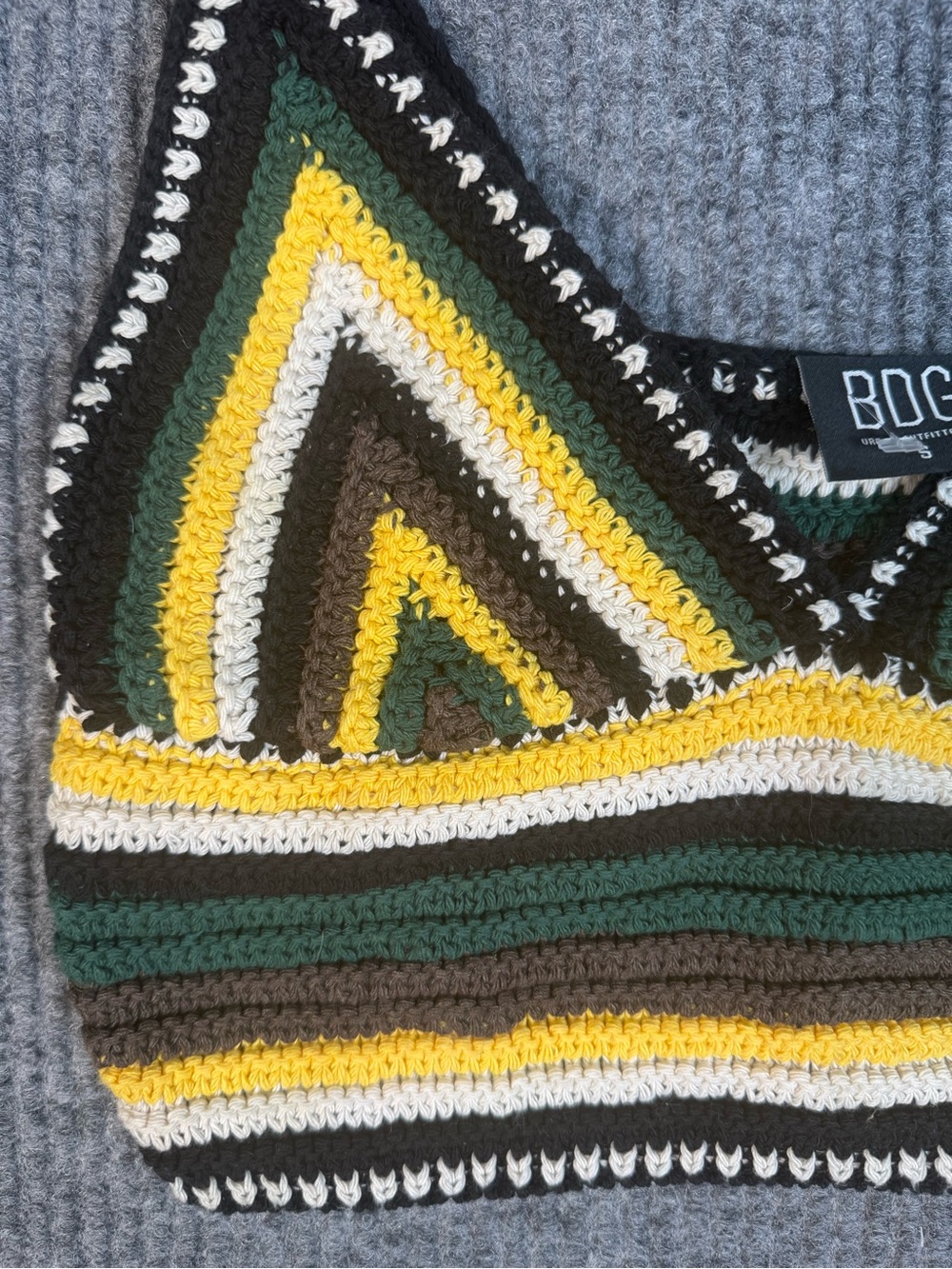 Crochet Striped Bralette Tank Top Green/Yellow/Black/ Brown Excellent Condition - Picture 5 of 8
